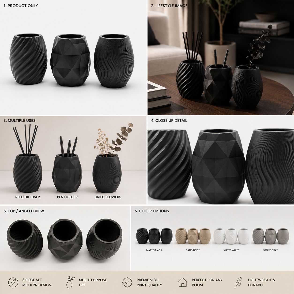Modern Textured Vase Set